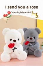 Wedding Rose Bear Plush Toy Cute Stuffed Animal Gift for Valentines Day Anniversary and Romantic Celebration Decor