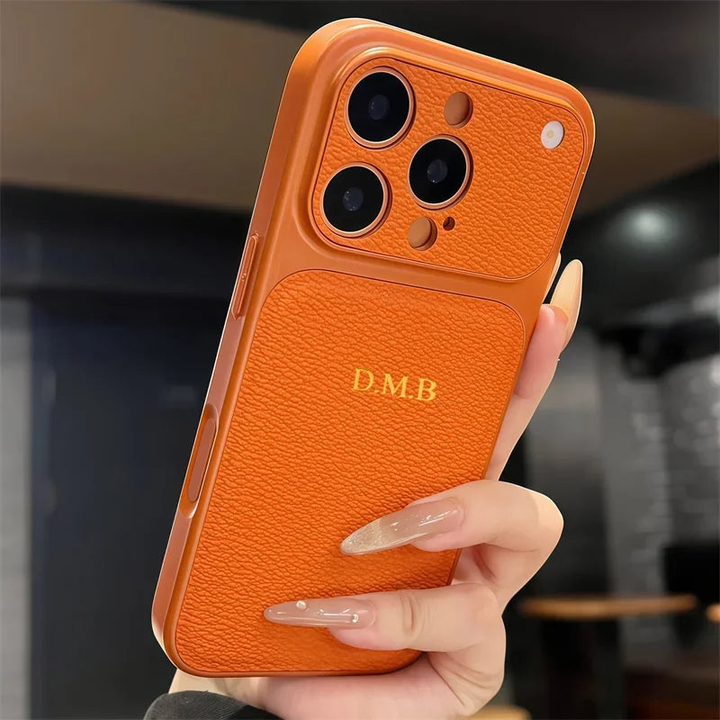 Personalise Gold Silver Initials Letter Leather Case For iPhone 15 14 13 17 Pro Max 14 16 Plus 17 Air Luxury Lens Protection Cas