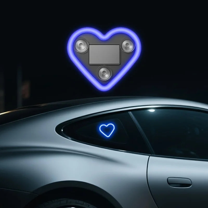 Solar LED Car Neon Lights – Heart Shape | RGB Atmosphere Light
