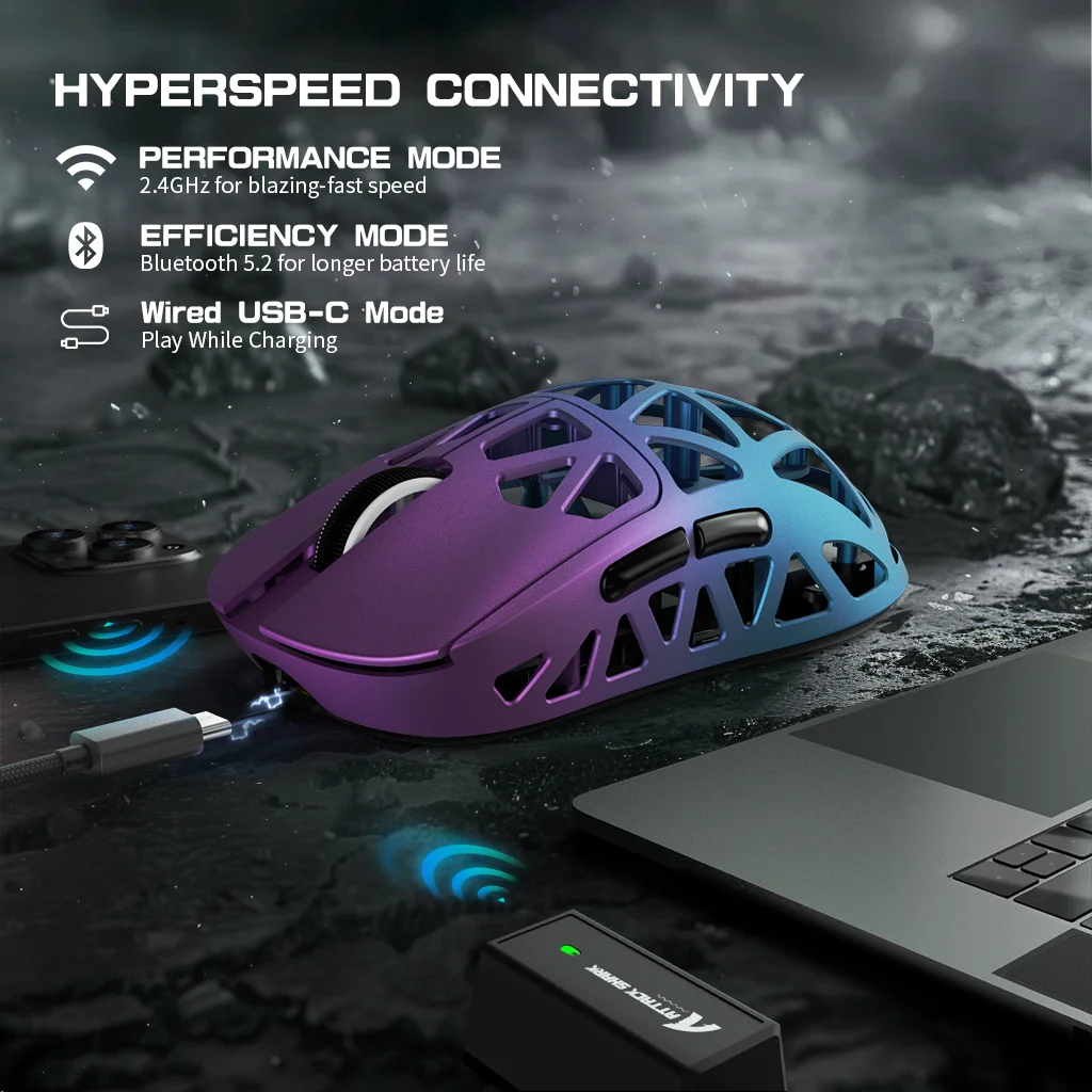 ATTACK SHARK R2 tri-mode programmable mouse, ultra-light magnesium alloy, PAW3950 42000 DPI optical sensor, 8000Hz polling rate