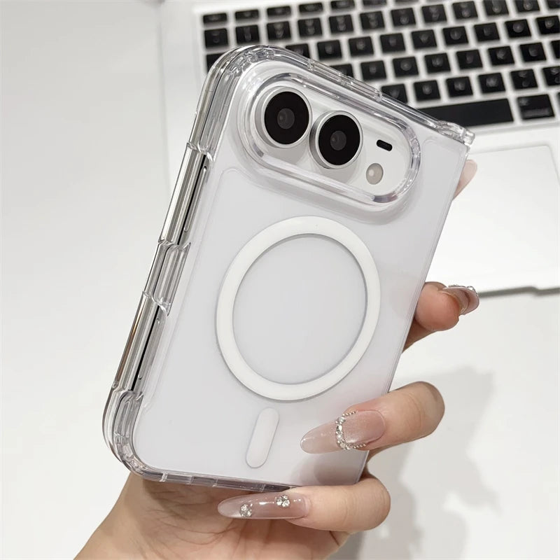 Crystal Transparent Acrylic Magnetic Phone Case For iPhone Duo Ultra 18 Fold For Magsafe Wireless Charge Shockproof Clear Cover