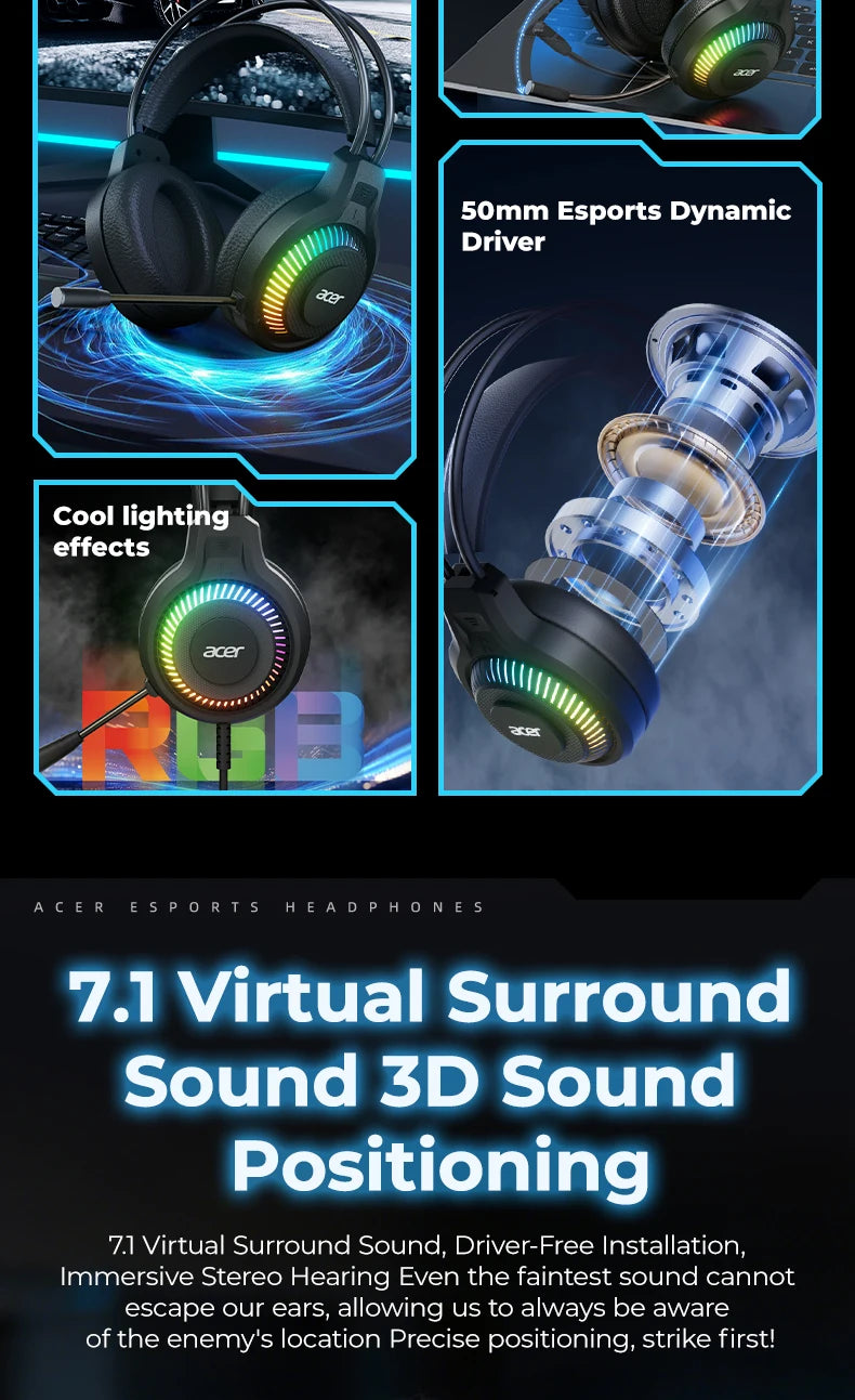 RGB Cool Lighting Wired Earphones Low Latency Headphones with Mic Breathable Comfortable Earbuds Surround Sound Effects for Game
