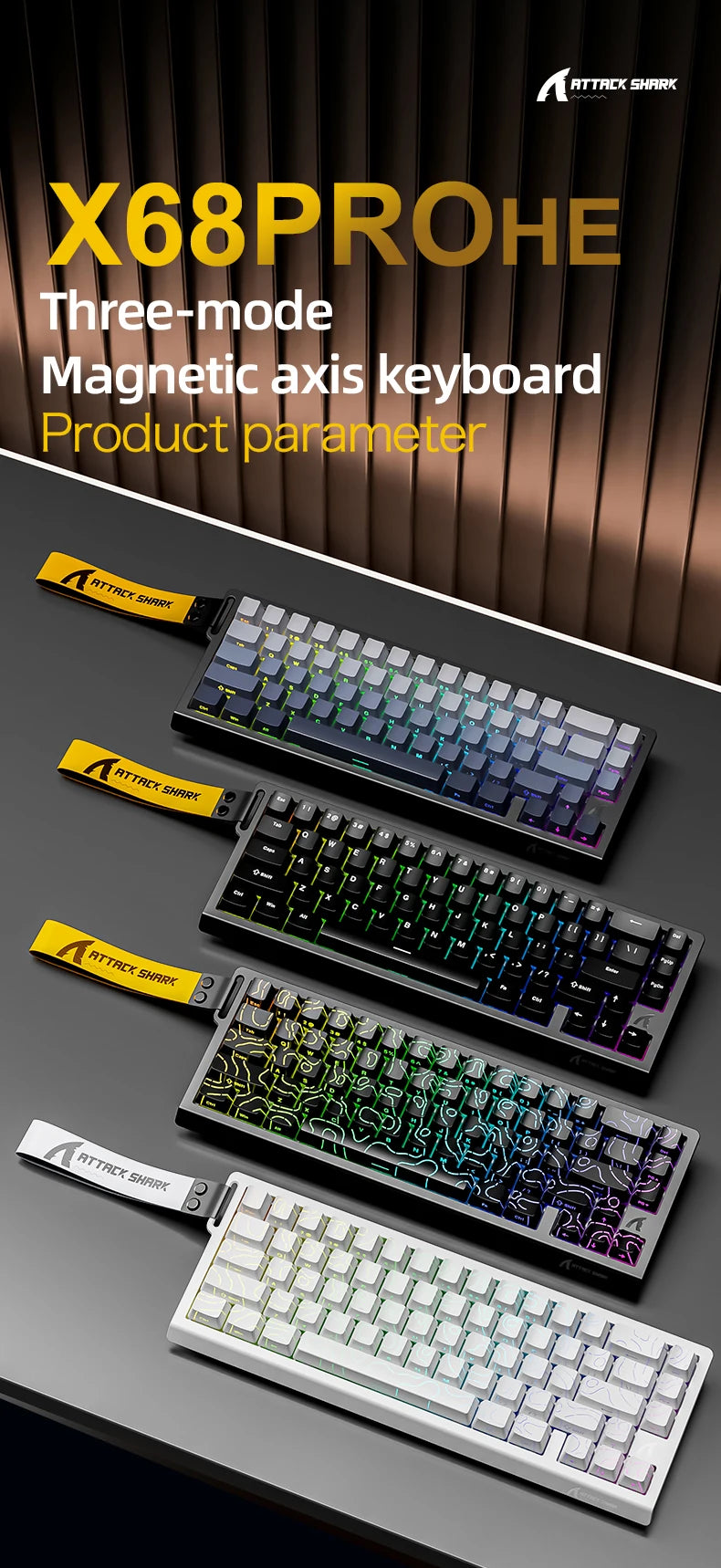 ATTACK SHARK X68HE X68PRO HE Magnetic Axis Gaming Keyboard Wired 8K Return Rate 5000mAh Battery Web Driver PBT Keycaps Esports