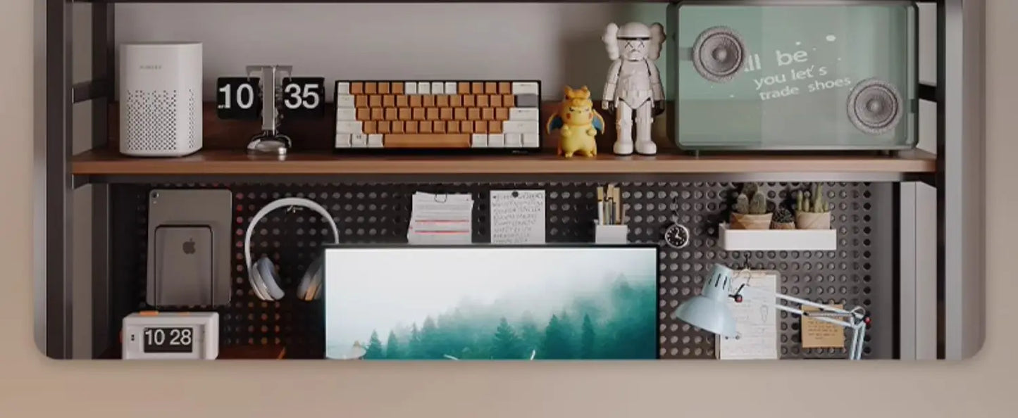 Gaming Desk with Bookshelf and Pegboard Computer Desk with Storage Shelf Home Office Study Desk for Bedroom Small Space