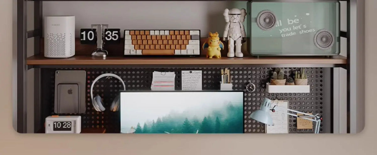 Gaming Desk with Bookshelf and Pegboard Computer Desk with Storage Shelf Home Office Study Desk for Bedroom Small Space