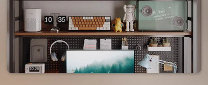 Gaming Desk with Bookshelf and Pegboard Computer Desk with Storage Shelf Home Office Study Desk for Bedroom Small Space