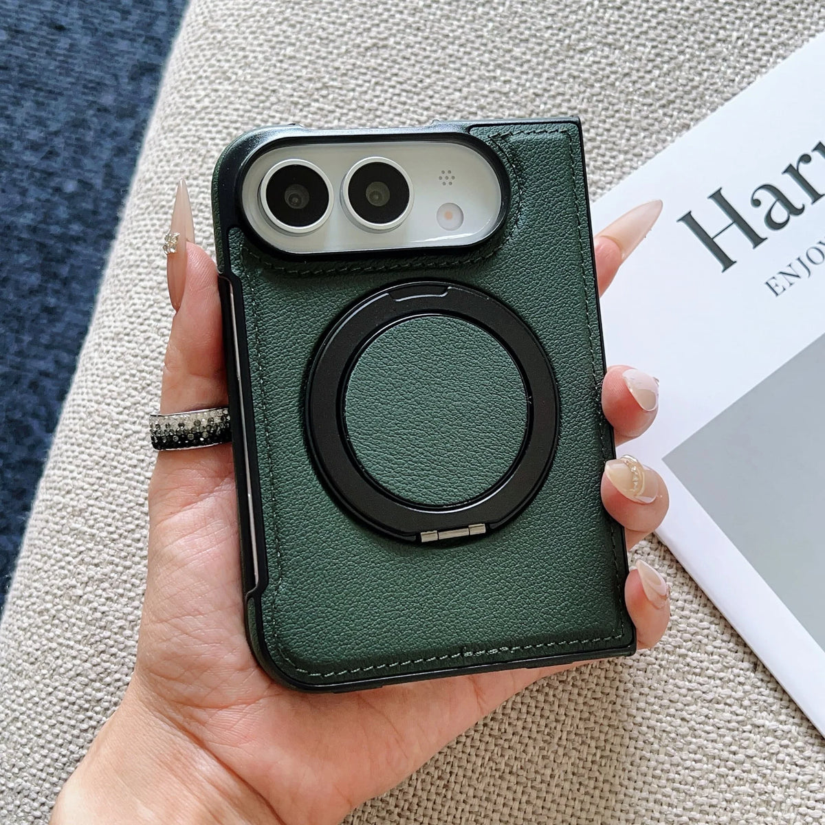 360° Rotating Bracket Magnetic Case For iPhone Duo For Magsafe PU Leather Shockproof Cover Funda