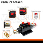 Circuit Breaker 20A to 300A Manual Reset for Car Audio System Waterproof Marine Circuit Breaker Reset Fuse 12V- 48V DC 40A 60A