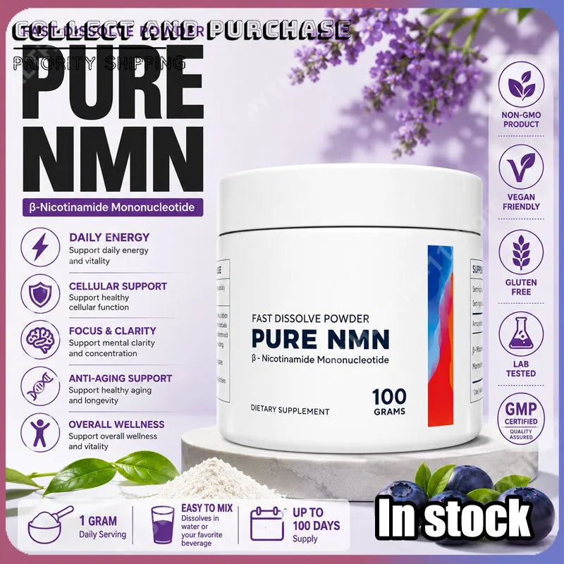 NMN (Nicotinamide Mononucleotide) Powder 100g, 500mg Per High Purity Serving Fast Dissolve, Vegan, Daily Energy & Wellness