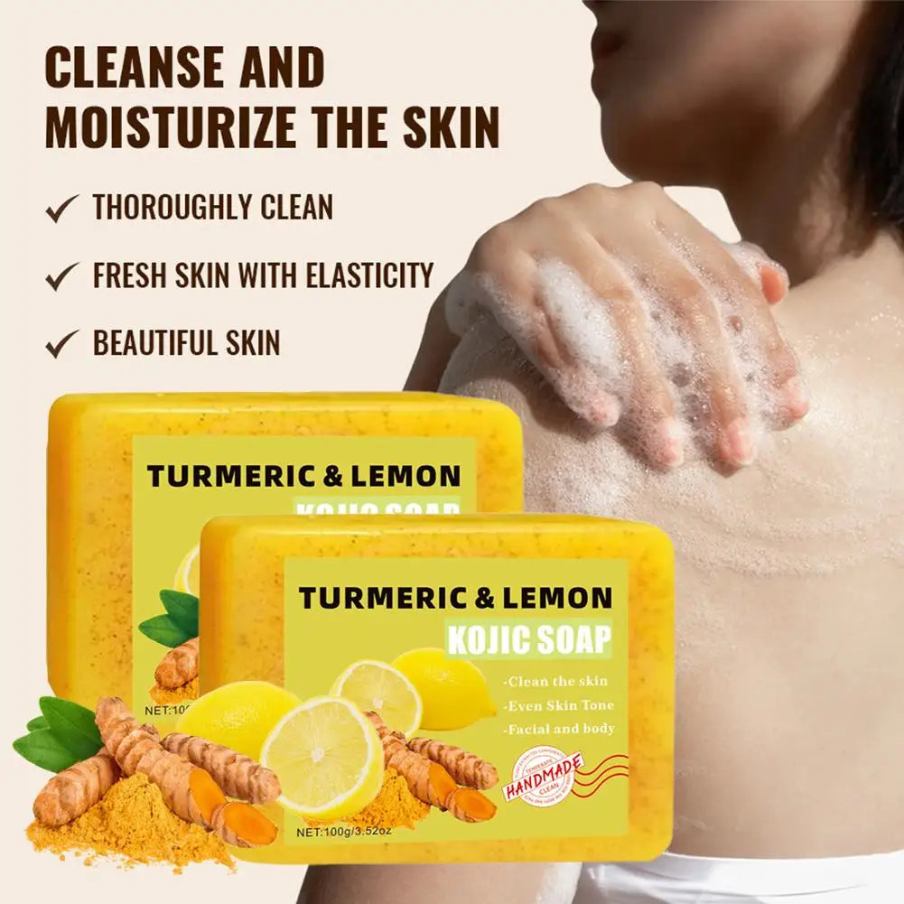 Turmeric Kojic Acid Lemon Soap Bar, Soap Bar Brighten Even Skin Vitamin E, Gentle Lemon Soap For Face,Body Wash
