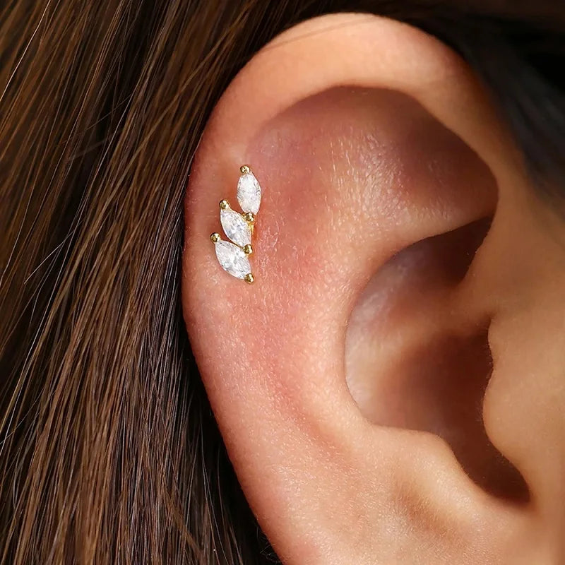 Luxury Green Crystal Zircon Leaves Stud Earrings for Women Fashion Gold Color Geometric Piercing Earring Bride Wedding Jewelry