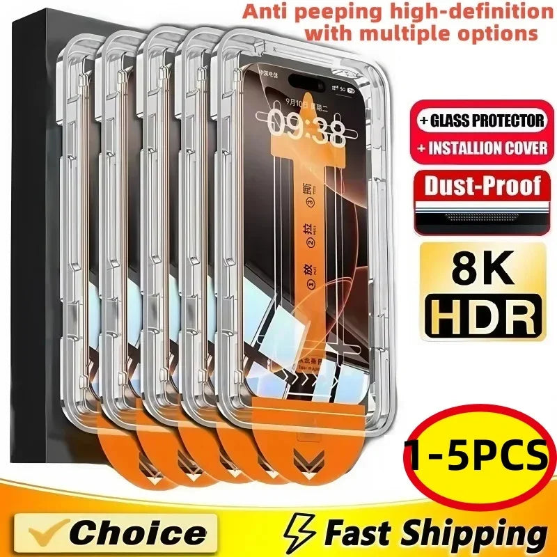 1-5Pcs Dust Free Easy Installation Screen Protector For iPhone 17 16 15 14 11 13 12 15 16 Pro Max Mini XS X XRTempered Glass