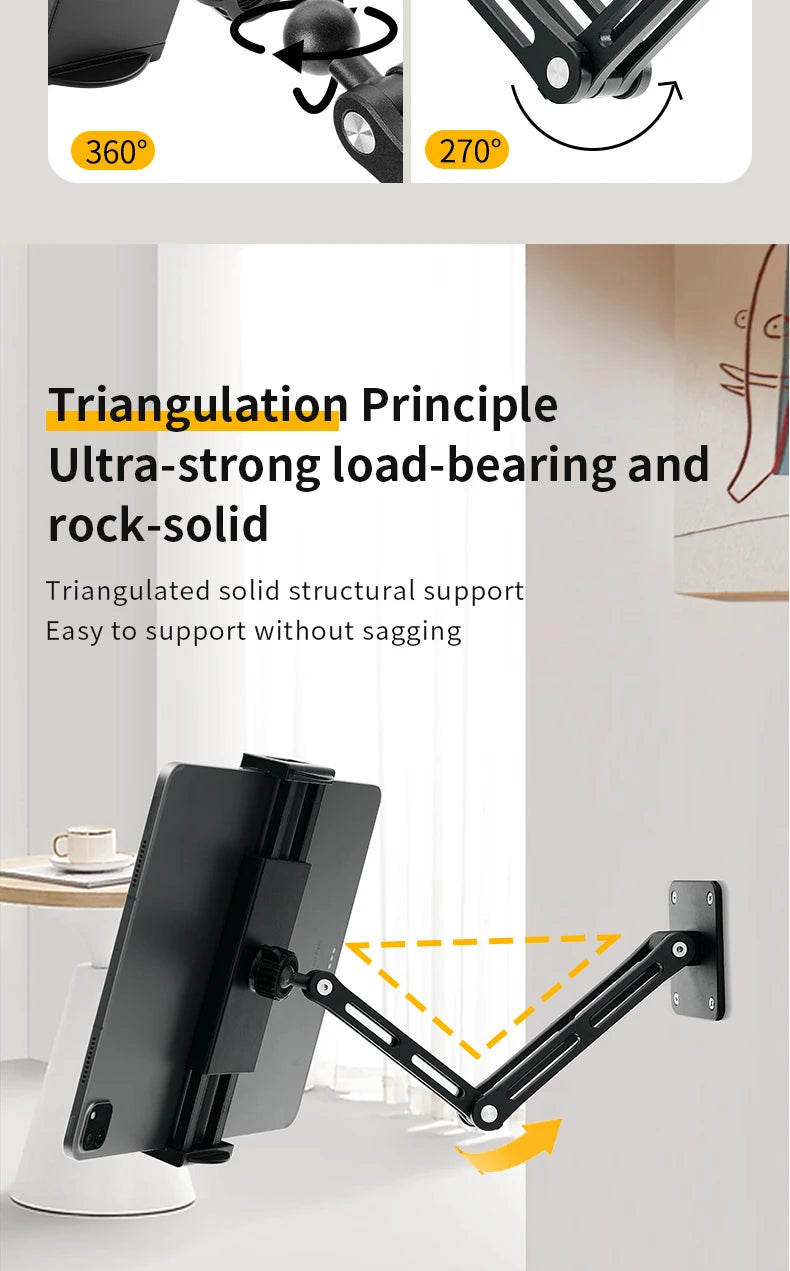 Adjustable Tablet and Phone Wall Mount Long Arm 360 Degree Rotating Holder