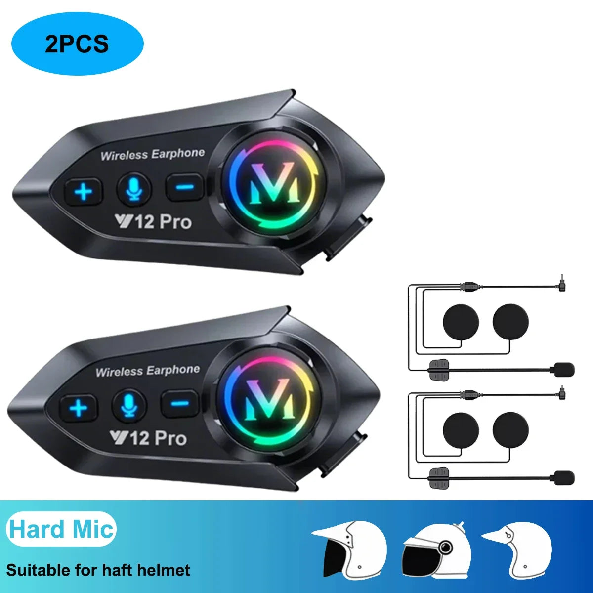 Y20 Pro Motorcycle Helmet Headset Bluetooth 500M Intercom FM Radio Hands-free Call Waterproof Mixing Music Sharing Interphone