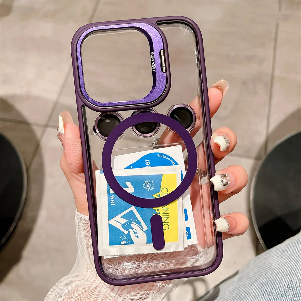Magnetic Stand MagSafe Shockproof Lens Protection Case for iPhone 12 to 18