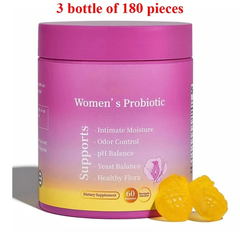 Probiotic Gummies Pineapple Flavor with Prebiotics for Daily Gut Health Support Maintain PH Balance 60pcs Per Bottle