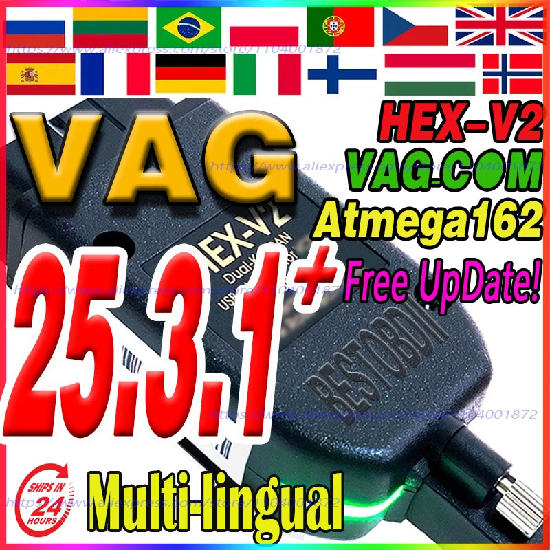 2026 Newest V26.9 VCD'S V25.3 VAG/COMScanner Tools Atmega162 Scanne Diagnostic Cable HEX V2 OBD Tools FOR V-W/AU-DI/Skoda/Seat