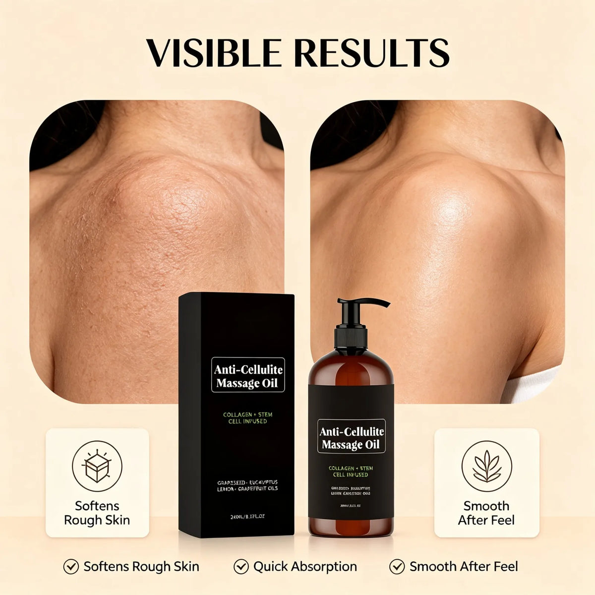 Anti-cellulite Body Massage Oil Natural Plant Essential OilRelaxing Soothing Moisturizing Skin Care Lightweight Non Greasy 240ml