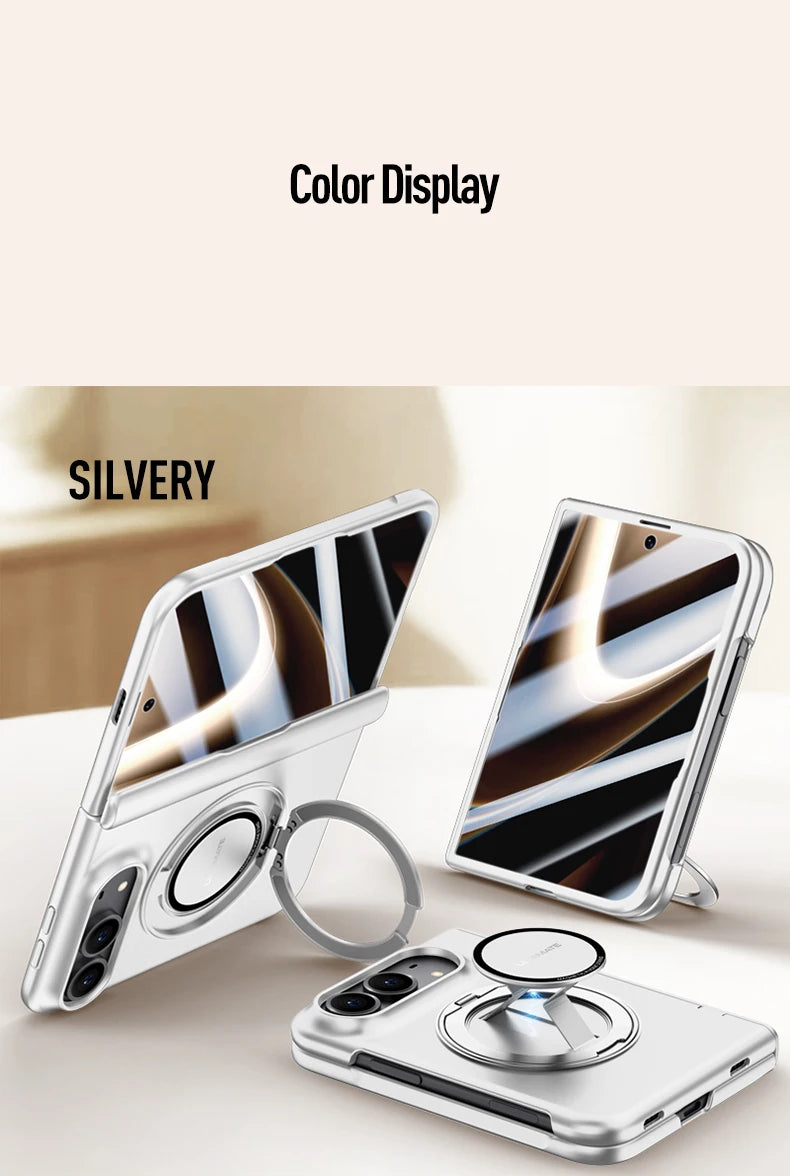 MagSafe Metal 360 Rotating Holder Case With Glass Screen Protector For iPhone