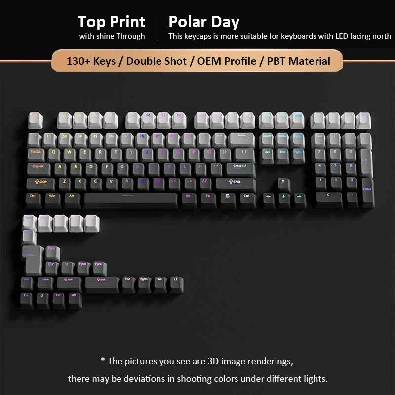 2026 Original Daylight Keycaps PTB Translucent, Side-engraved Oem 135 Keys, Customized To Fit 60/84/98/108 Mechanical Keyboards.