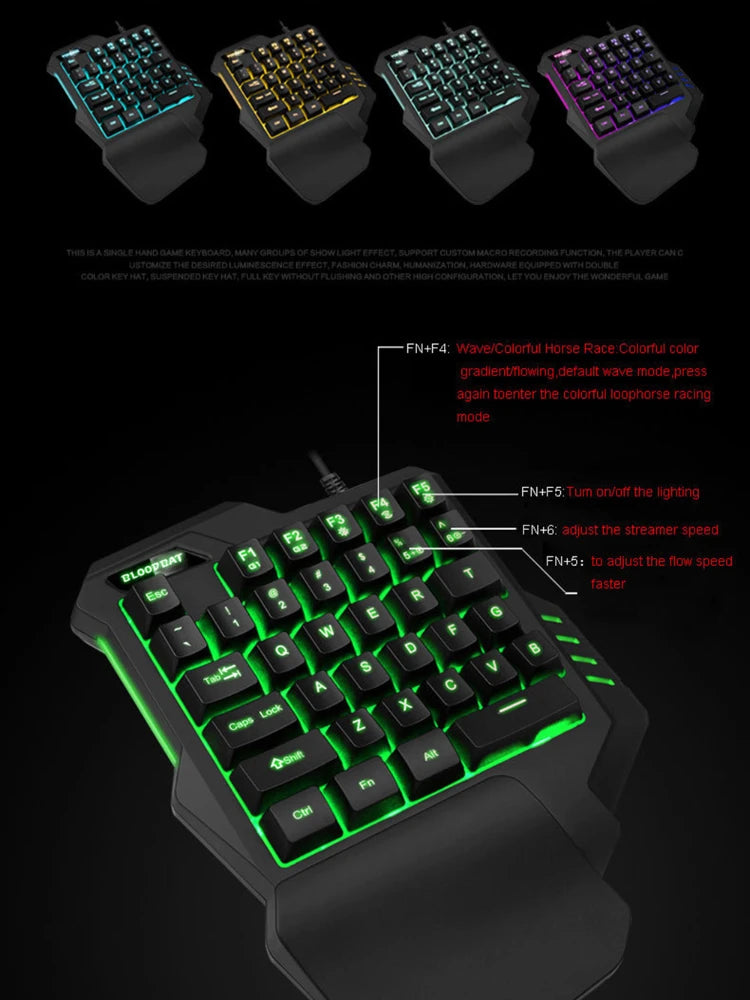 RGB Backlit Gaming Keyboard And Mouse Combo One-Handed Keypad with 3200 DPI Mouse Game Converter for PS4 Xbox Nintendo Switch