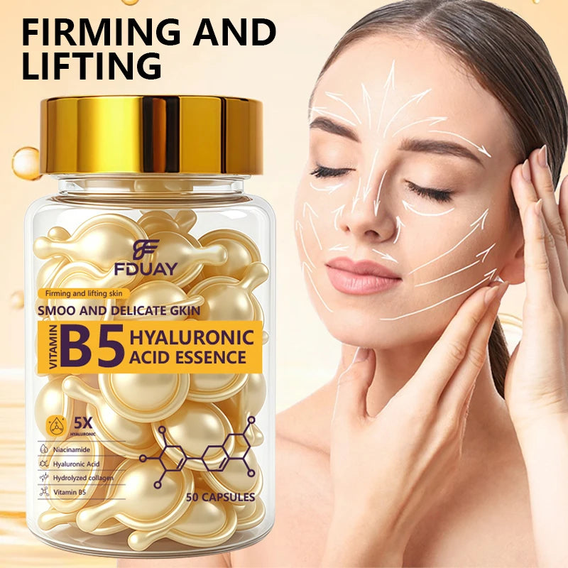 FDUAY Vitamin B5 Capsule Essence with Hyaluronic Acid Niacinamide & Hydrolyzed Collagen Complex for Firming Lifting & Smoothing