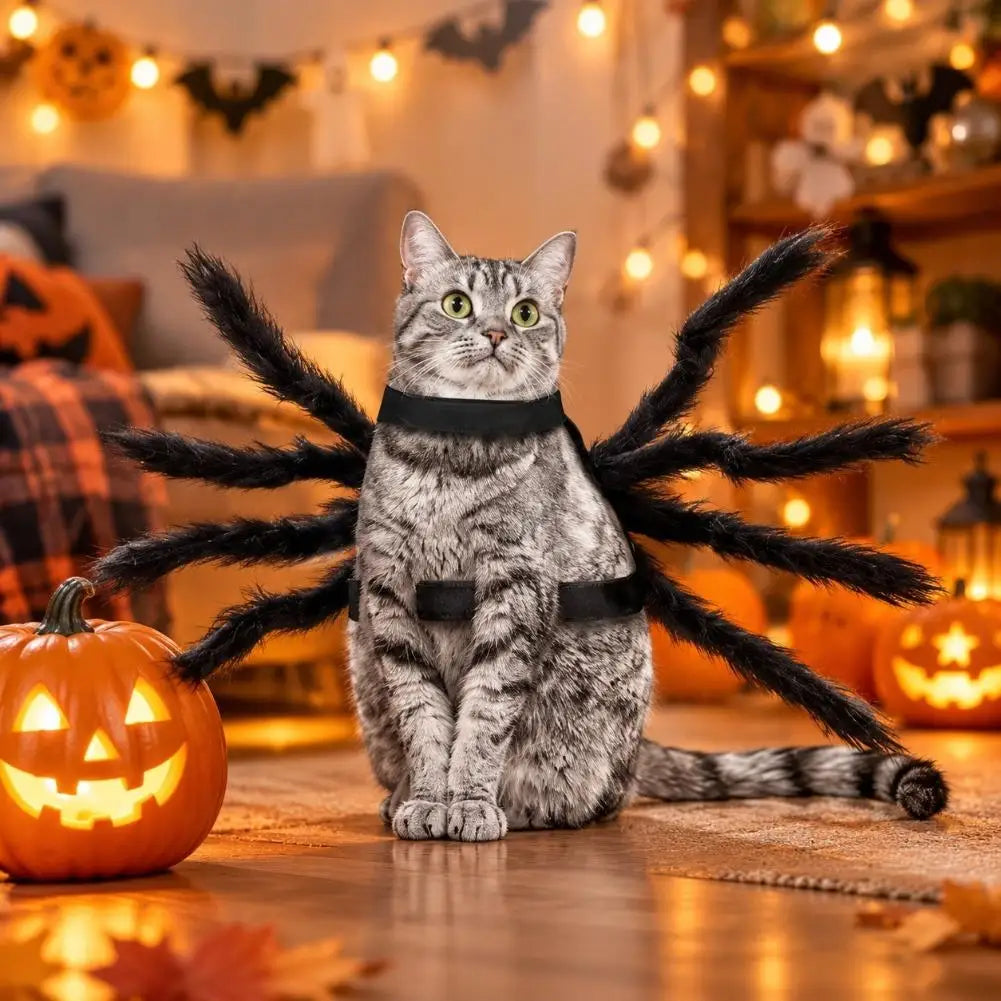 Halloween Pet Spider Costume Funny Realistic Furry Dog Cat Clothes Cosplay Chest Back Outfit Party Costume for Small Medium Dogs