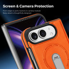 For Magsafe For iPhone Duo Case Luxury Matte Leather Magnetic Rotating Ring Holder Shockproof Protection Back Cover Accessories