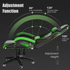 Ergonomic Gaming Chair PU Leather High Back Reclining Office Desk Chair with Lumbar Support, Racing Style, Black Green, Adjustable Headrest