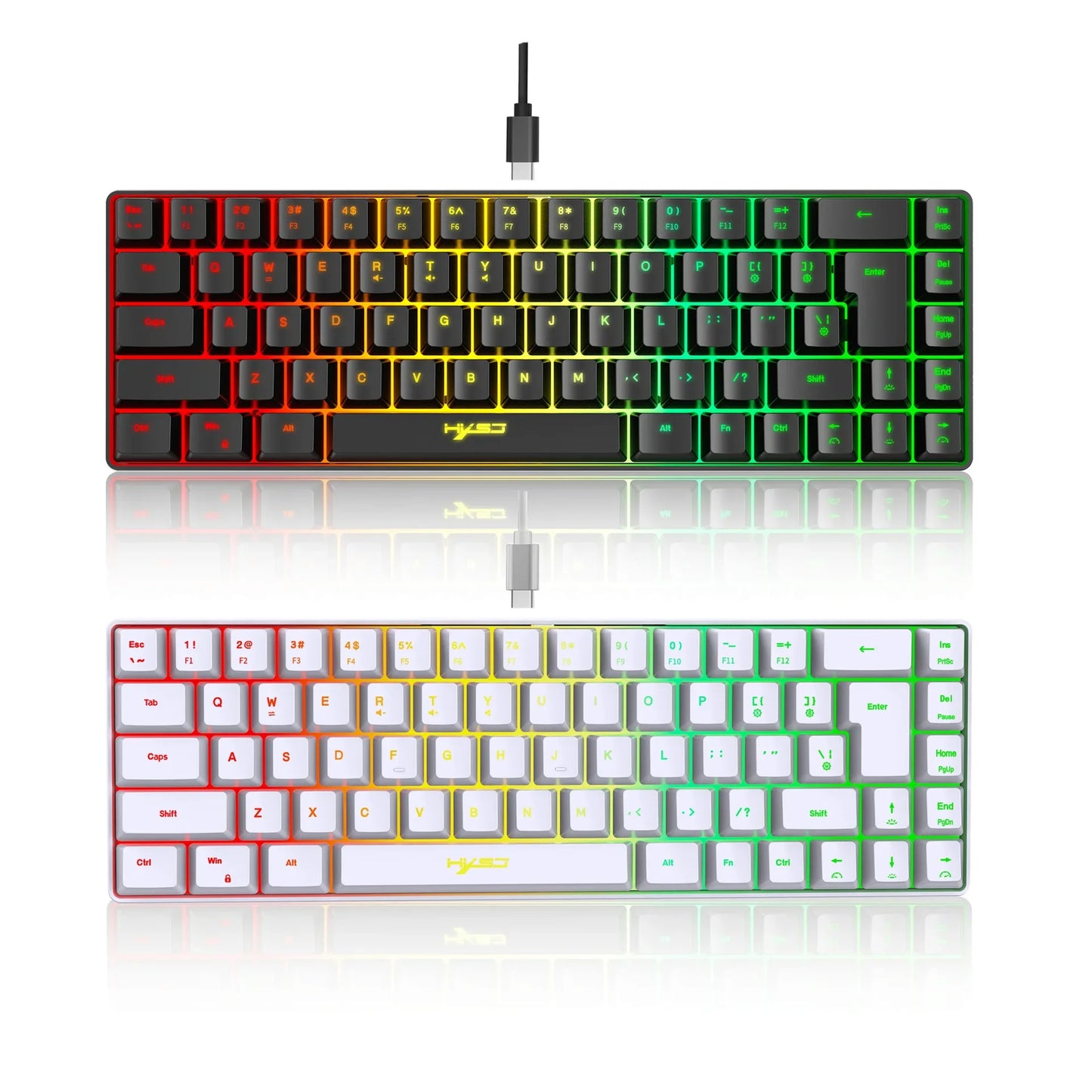 HXSJ V200 Wired Keyboard Portable 68 Key Mechanical Touch Film Gaming Keyboard 19-Key Conflict-Free Membrane  RGB Backlight