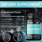 Calcium Supplement with Vitamin D3 K2 B12 - Supports Bone Health,Relieves Bloating, Immune System, Improves Absorption
