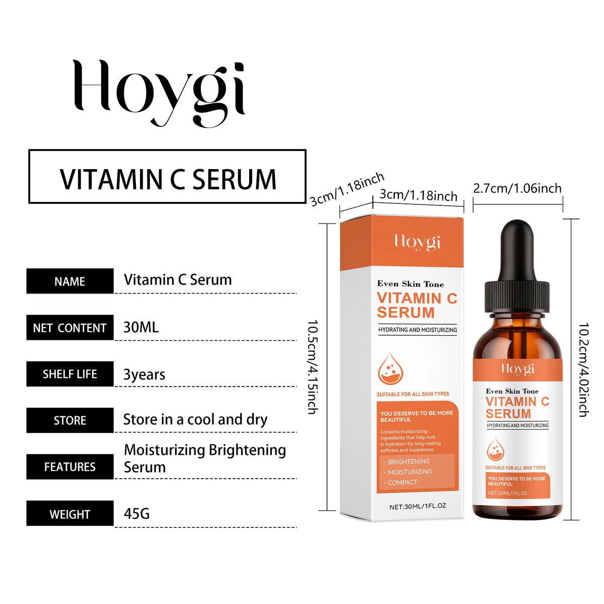 Vitamin C Serum for Face Hyaluronic Acid Brightening Dark Spot Corrector Anti Aging Face Oil Aloe Vera Daily Glow Skin Care 30ml