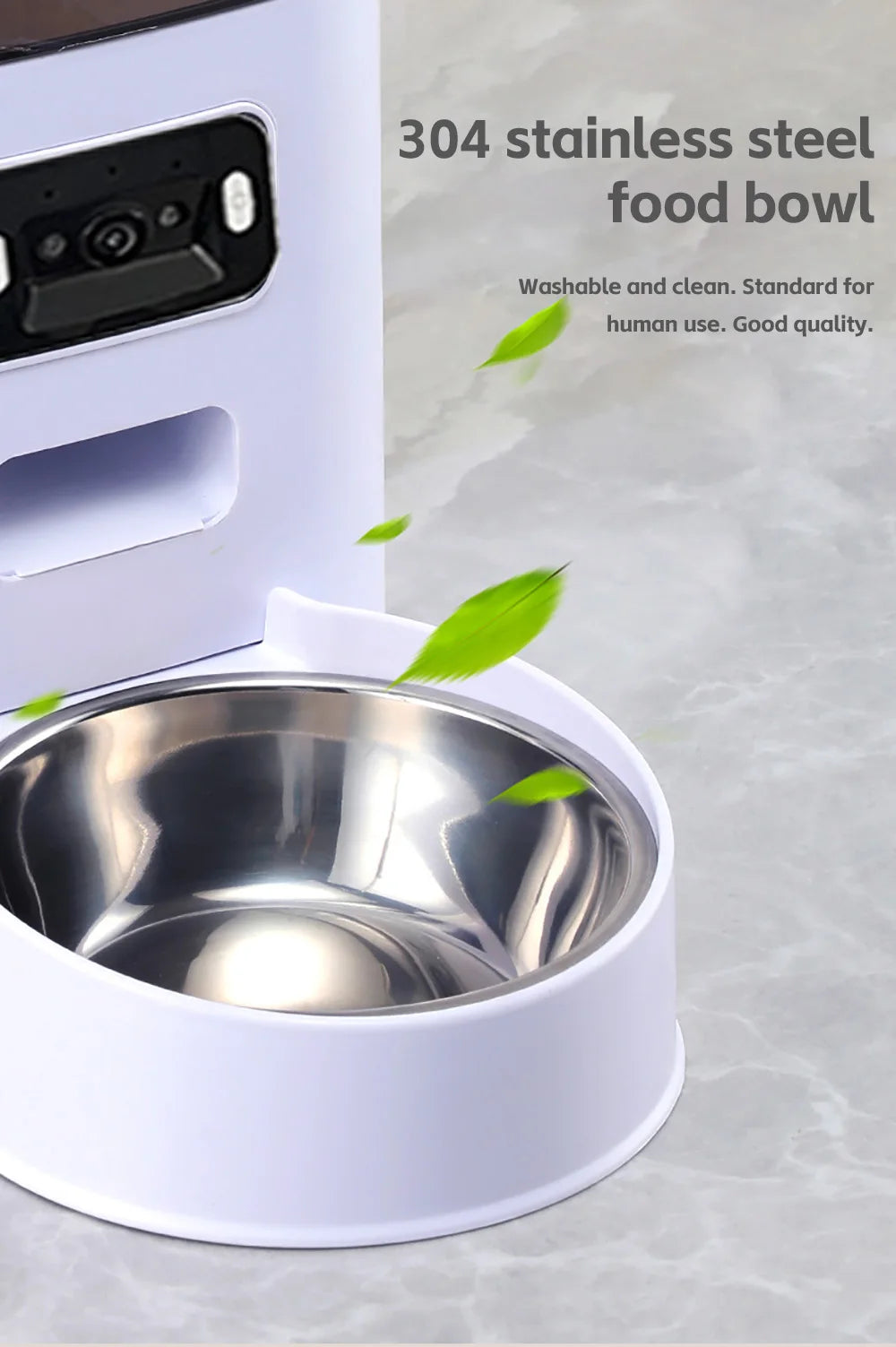 5L Pet Feeder with Camera Automatic Cat Feeder Smart Dog Food Dispenser WiFi Timing Stainless Steel Feeding Bowl（No 5V 2A Plug）