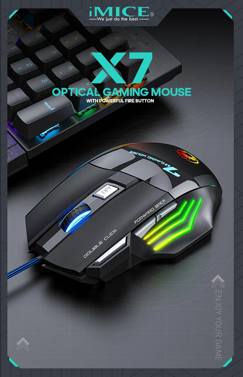 4-Keys Gaming Wired Optical Mouse RGB Backlit 3200DPI Adjustable Ergonomic Design Gamer Mouse For PC Computer Laptop Tablet