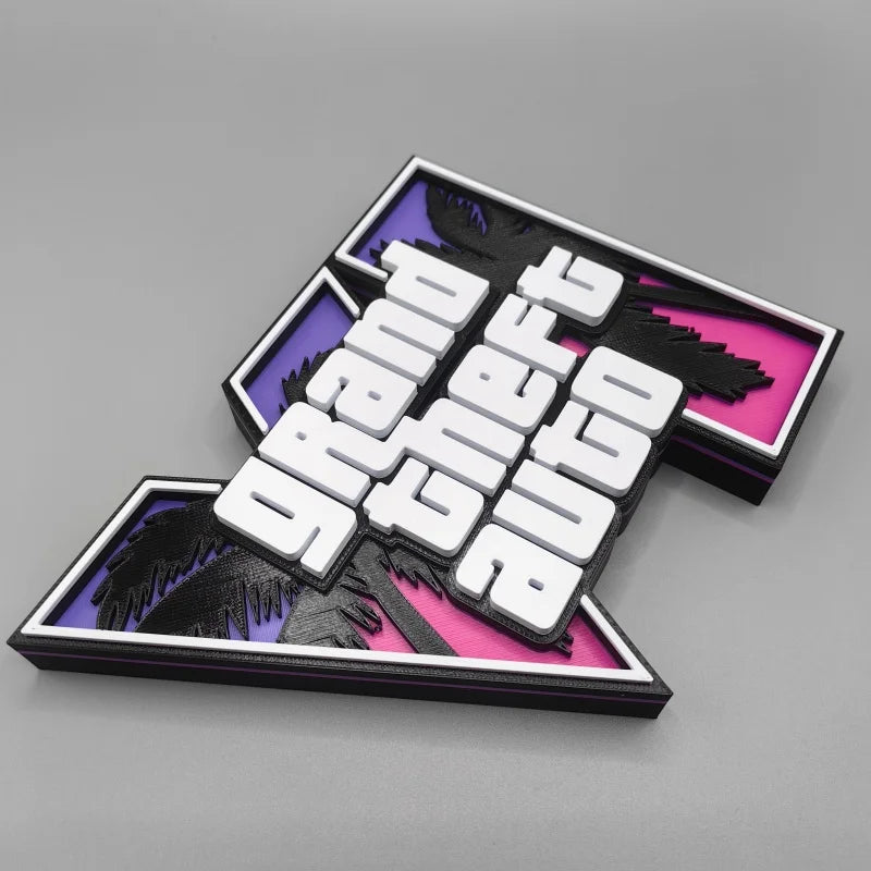 In Stock Custom 3d Gta 6 Grand Theft Auto Logo Stand Creative Desktop Ornament Game Peripheral Display Decor For Home Office