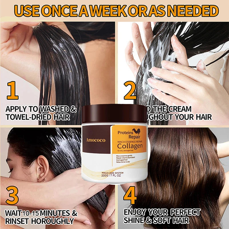 Amococo 2pcs Hair Mask 200g Each Protein Collagen Hair Mask for Dry Hair Deep Conditioning Moisturizing Hair Treatment Mask Nourishing Hair Care Mask for Women Salon Hair Care