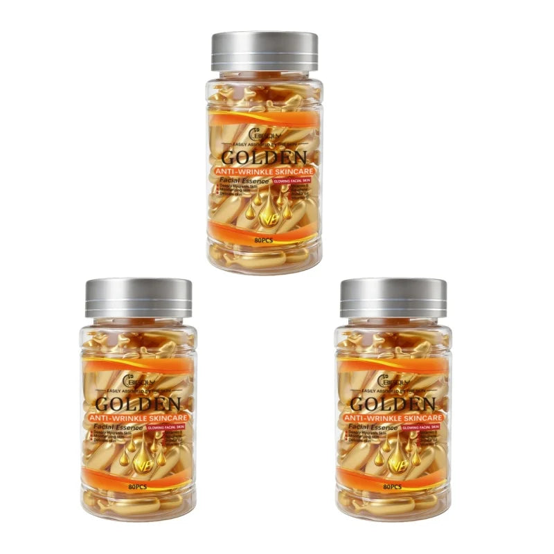 80 Capsules of Facial Anti-Wrinkle Serum, Rich in Vitamins C, E, and Squalane, Moisturizes and Nourishes the Skin, Making It Smooth and Delicate, Packaged in Capsule Form, Hygienic and Portable