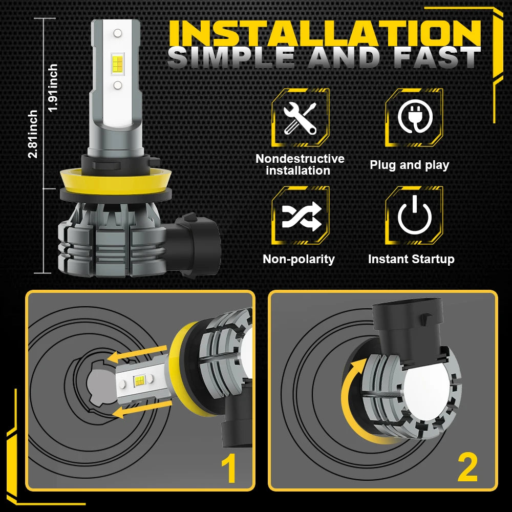 BMTxms 2Pcs 60W 12000LM Canbus H8 H11 9005 9006 Car LED Light Fog Light H9 HB3 HB4 9145 H10 LED Fog Lamp 6500K 3000K 12V Diode