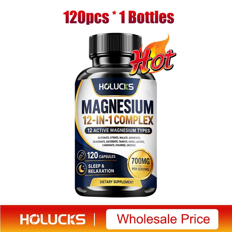 Magnesium 12-IN-1 Complex Capsules - Bone & Heart Health Supplement, Sleep Support,Muscle Relaxation,Stress & Anxiety Relief
