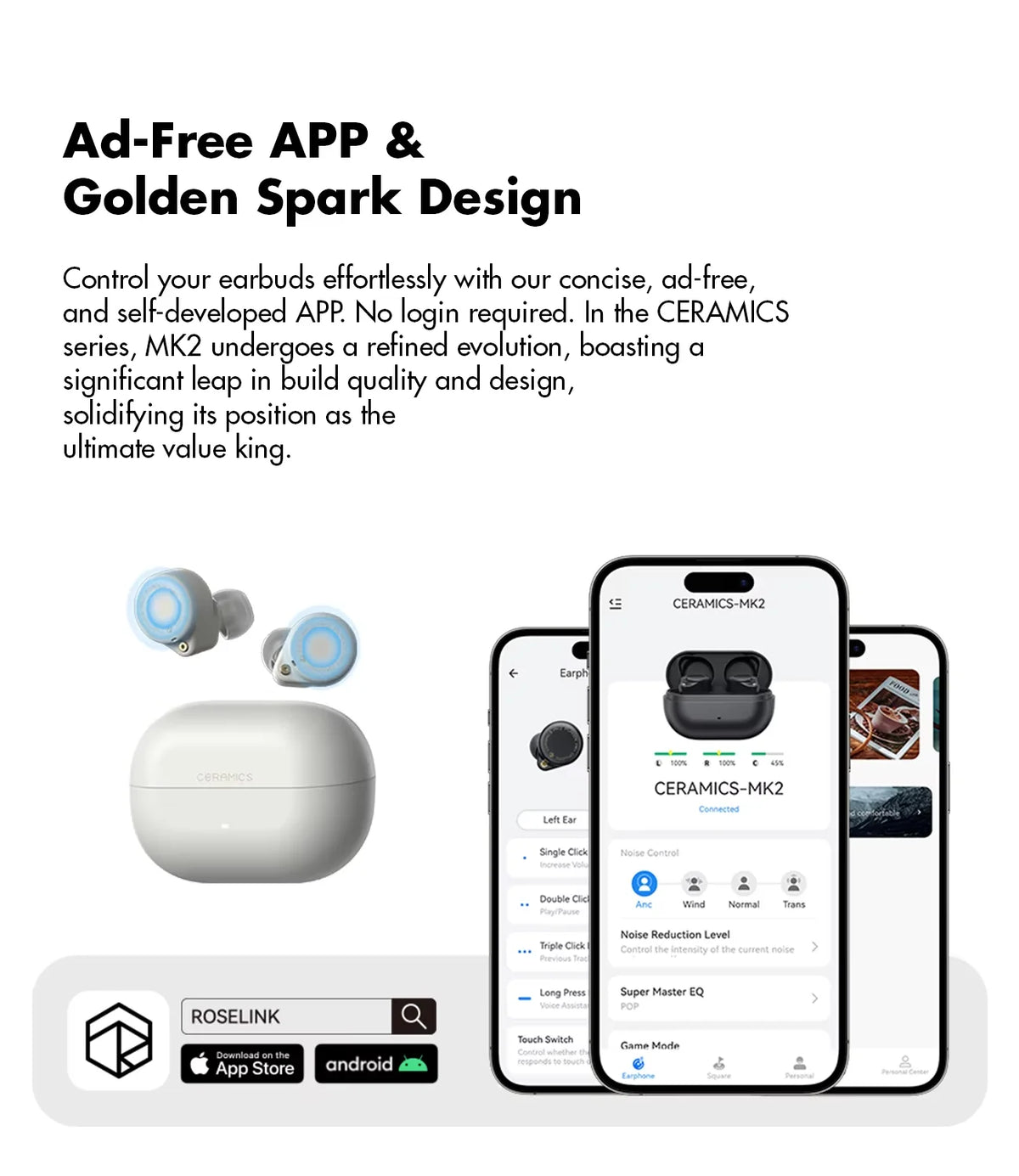 CERAMICS MK2 Wireless Earbuds with 40dB ANC, Hi-Res LDAC and 45H Playtime