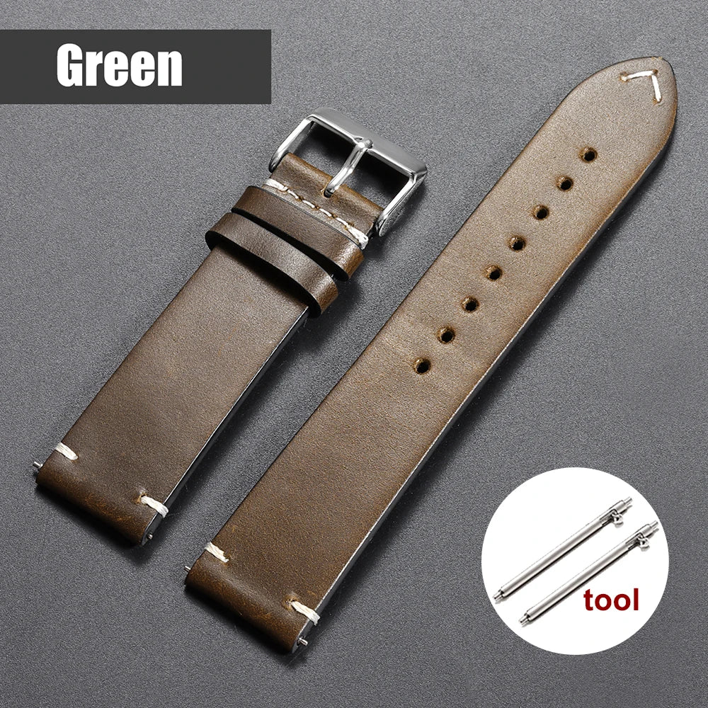18mm 20mm 22mm Vintage Oil Wax Leather Watchband 19mm 21mm 24mm Universal Stitching Cowhide Strap for Seiko for Omega Watch Band