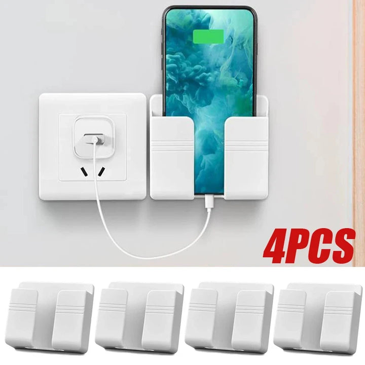 Punch Free Wall Mounted Remote Control Holder Phone Charging Organizer