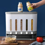 Wall-Mounted Dry Food Storage Dispenser 9Kg Capacity Airtight Cereal & Grain Organizer with Removable Compartments