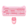 GEEZER Wireless Silent Keyboard Mouse Combo, Pink-Black Cat Ear Retro Round Keycaps US QWERTY Layout