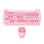 GEEZER Wireless Silent Keyboard Mouse Combo, Pink-Black Cat Ear Retro Round Keycaps US QWERTY Layout