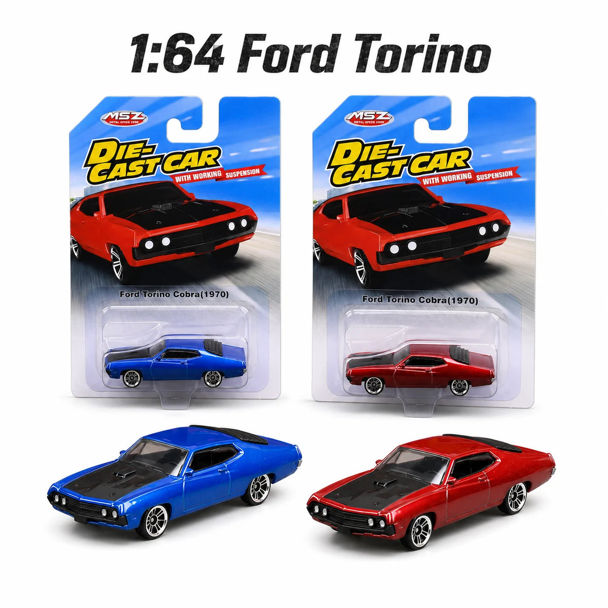 CCA 1:64 Ford Torino Cobra Sedan Miniature Model MSZ 3" Alloy Toy Car Vehicle Free Wheels Diecast Collection Gift for Boyfriend