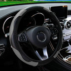 Universal Fit PU Carbon Fiber Leather Car Steering Wheel Cover 14.5-15 Inch No Inner Ring Required Vehicle Decoration Accessory