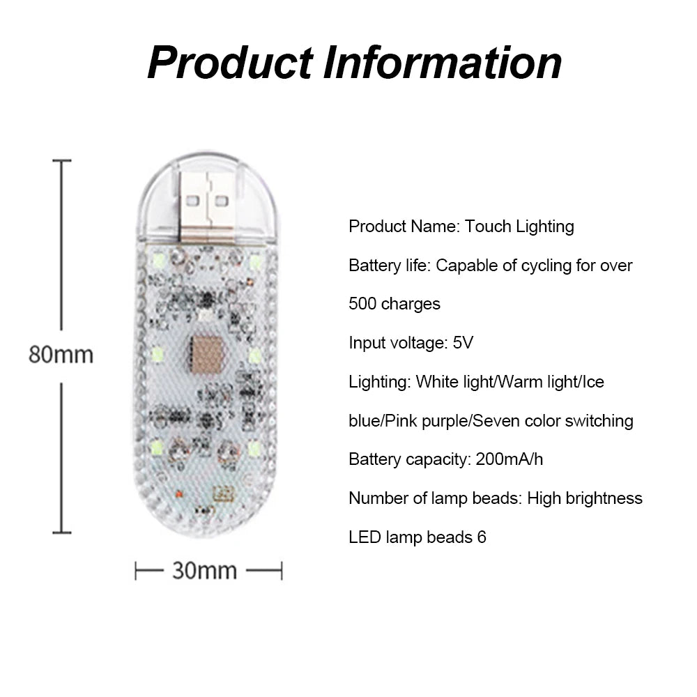 1 PC Multi Color Car Light Wireless LED Touch Light Roof Light Sensor Read Lamp Mini USB Charging Light Car Interior Accessories