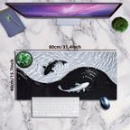 Tai Chi Koi Patterned Gaming Mouse Pad Non-Slip Rubber Base Precision Stitched Edges Waterproof Rectangular Desk Mat Office Game