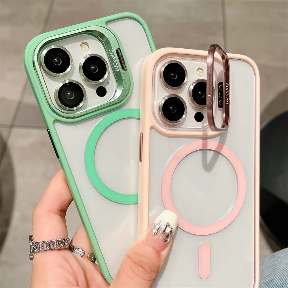 Magnetic Stand MagSafe Shockproof Lens Protection Case for iPhone 12 to 18